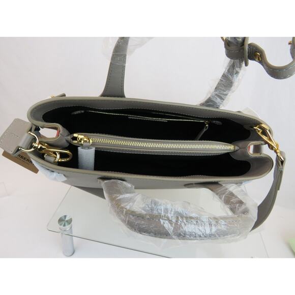 $1790 BURBERRY MD BANNER TAUPE GRAY LEATHER CHECK SHOULDER MEDIUM TOTE BAG - Picture 7 of 16